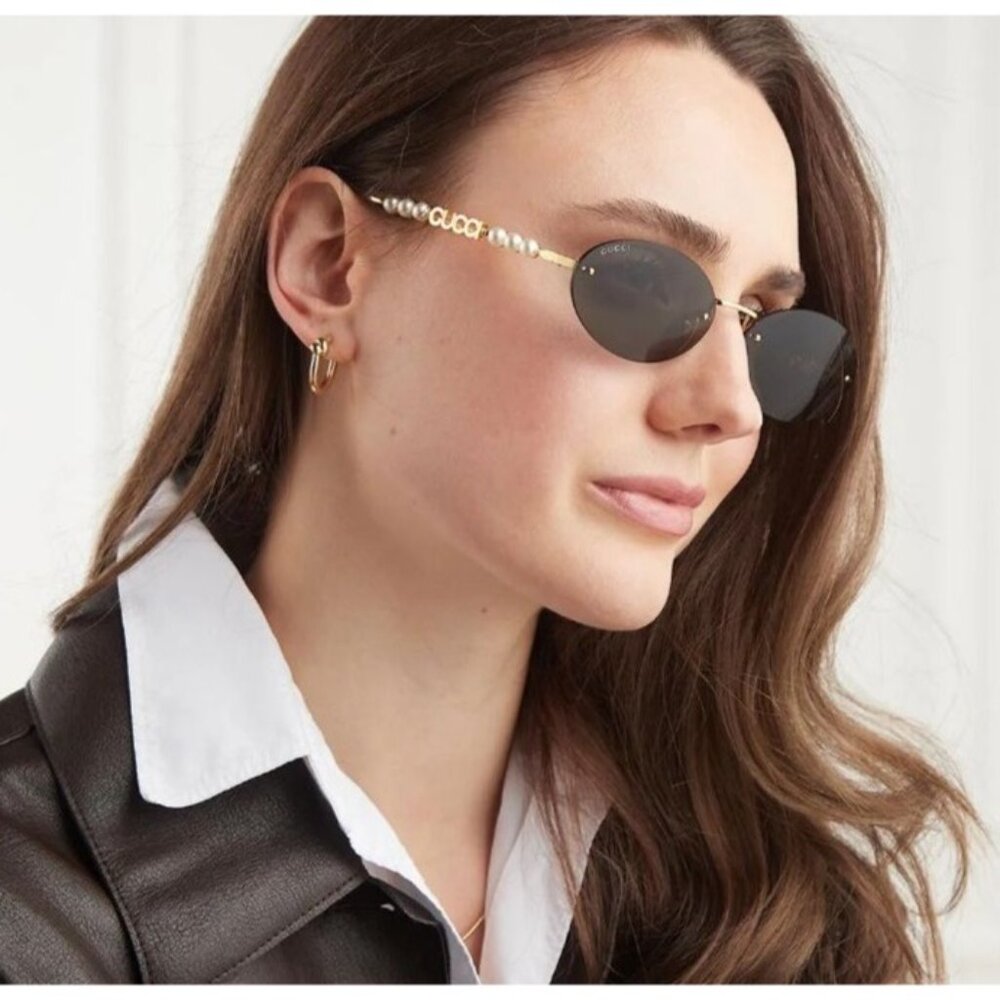 NEW GUCCI SUNGLASSES GOLD WOMEN OVAL EYEWEAR GUCCI GG1922S 001 - Picture 3 of 4